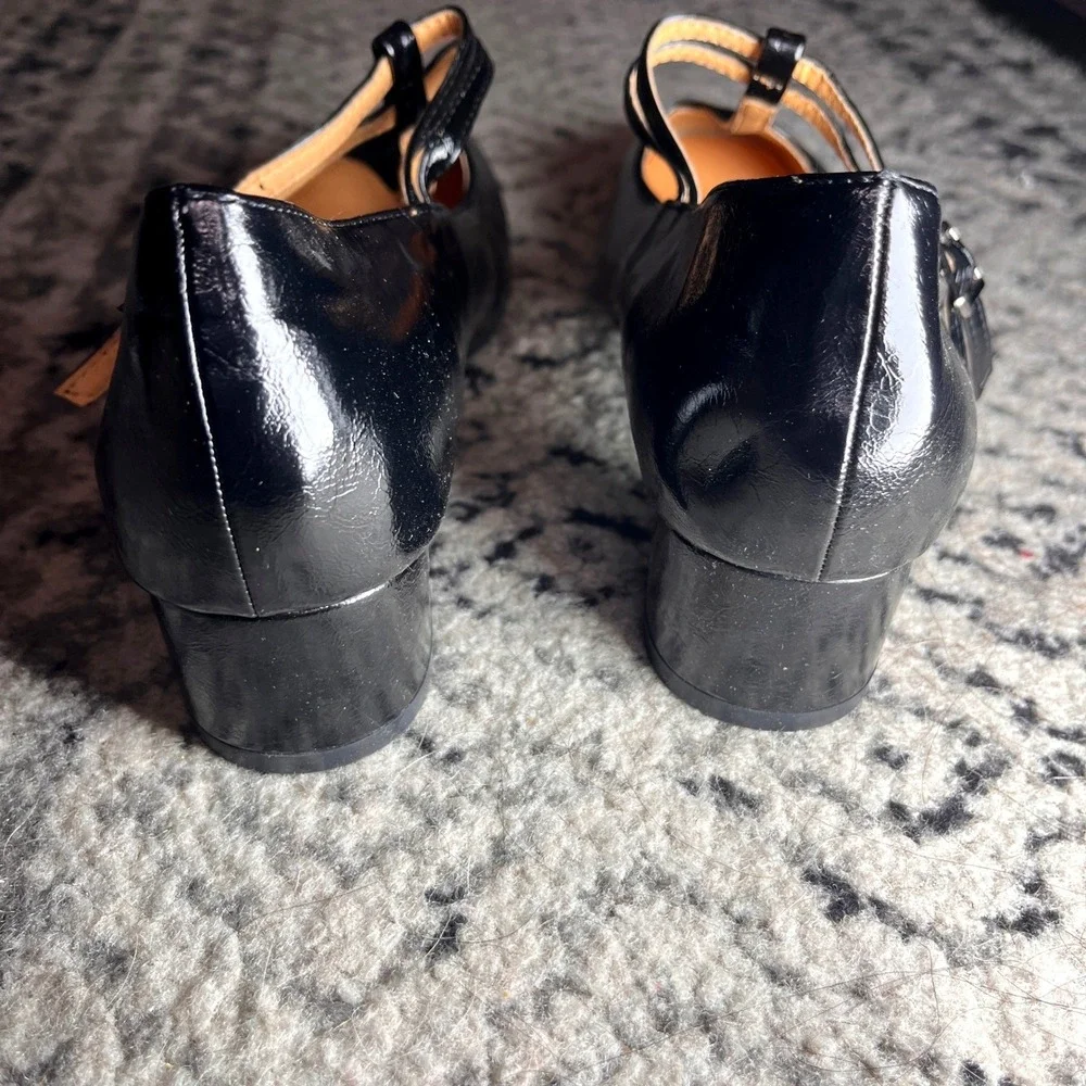 Snyth Black Patent Leather Double T Strap Mary Jane Block Heel Pumps EU 40